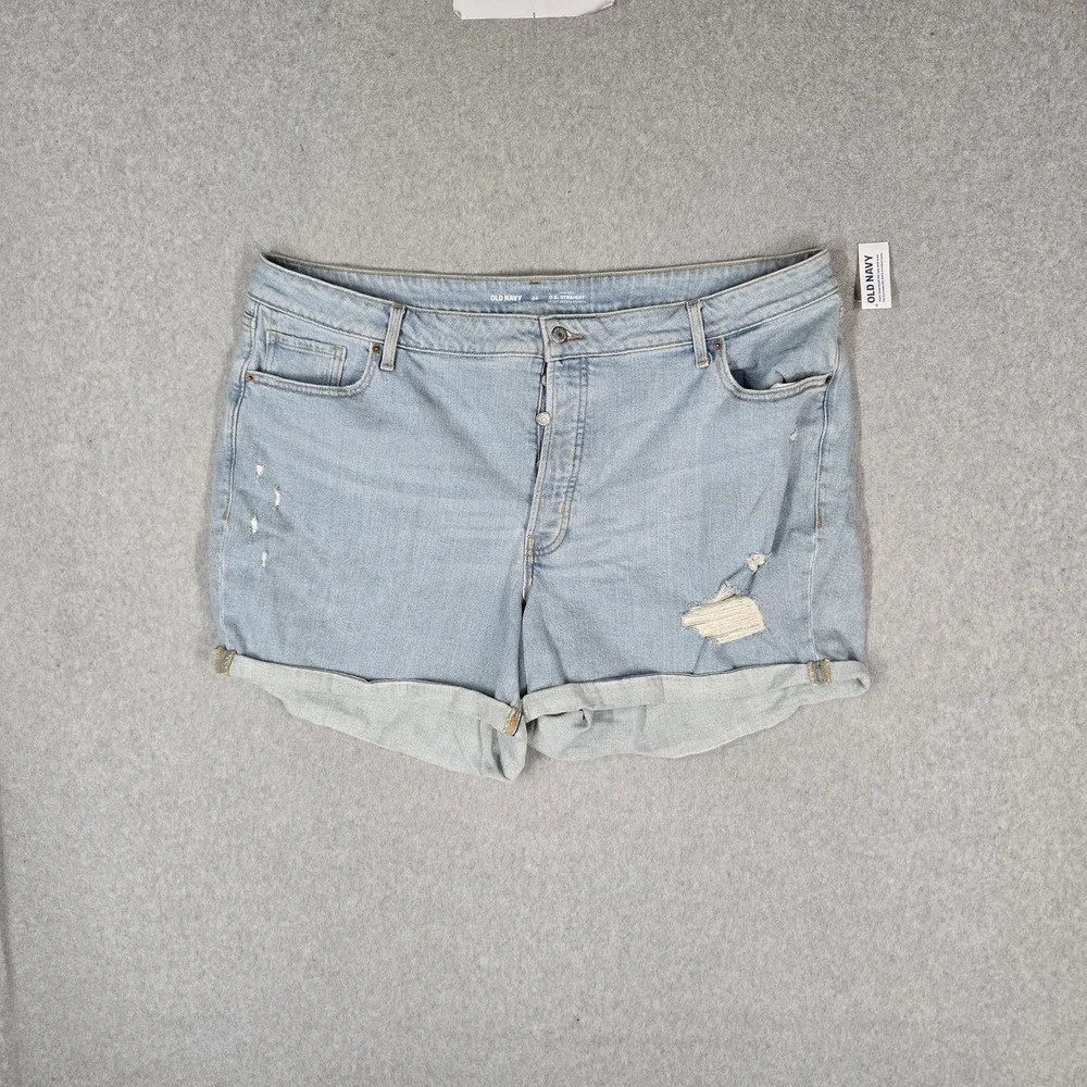 Old Navy Women Shorts 24 Light Blue Denim High-Rise OG Straight Distressed NWT